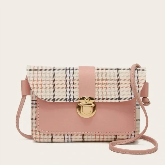 ⚠️Clearance Pink Plaid Pattern Crossbody Bag - Picture 1 of 4
